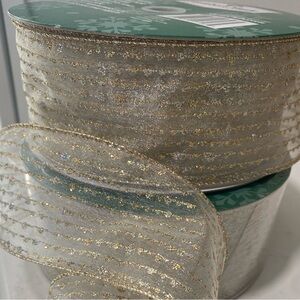 Gold and Pastel Glittered Wired Ribbon (2 rolls, 50 yards each)